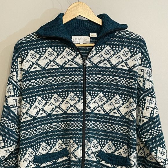 Vintage Rob‎ Winter Cardigan Sweater Full Zip Pockets Grandpacore Medium EUC - Picture 2 of 11